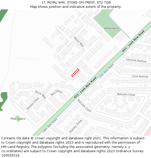 17, ROYAL WAY, STOKE-ON-TRENT, ST2 7QB: Location map and indicative extent of plot