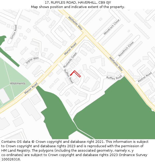 17, RUFFLES ROAD, HAVERHILL, CB9 0JY: Location map and indicative extent of plot