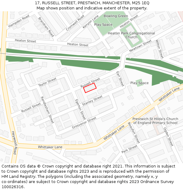 17, RUSSELL STREET, PRESTWICH, MANCHESTER, M25 1EQ: Location map and indicative extent of plot