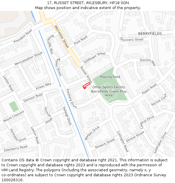 17, RUSSET STREET, AYLESBURY, HP18 0GN: Location map and indicative extent of plot