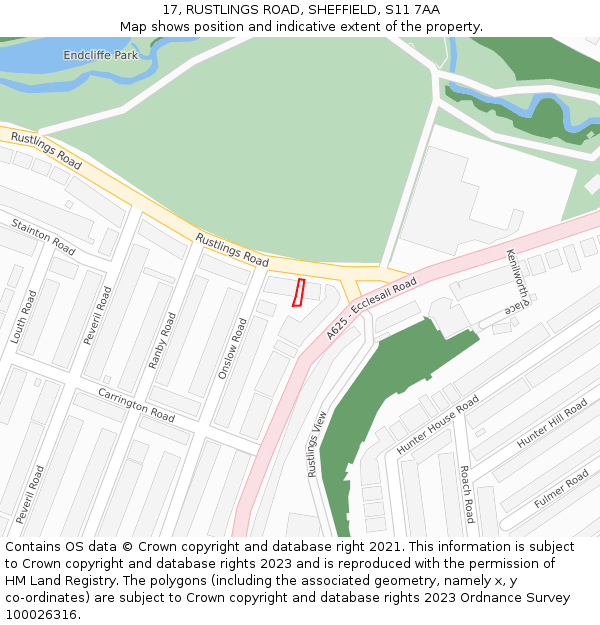 17, RUSTLINGS ROAD, SHEFFIELD, S11 7AA: Location map and indicative extent of plot
