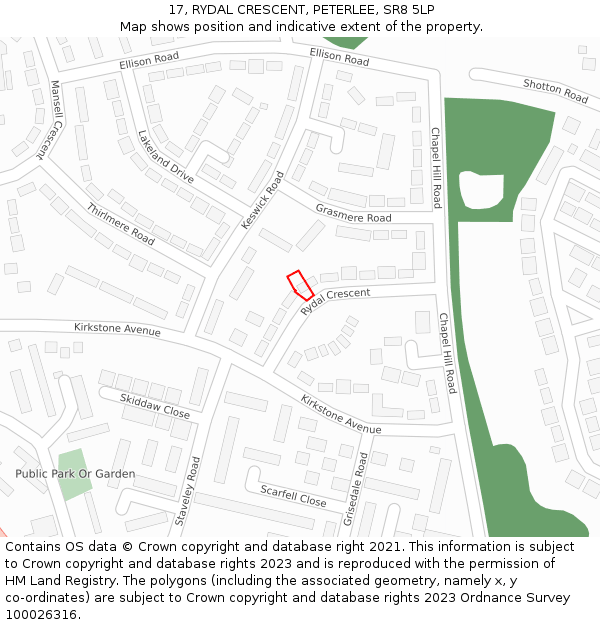 17, RYDAL CRESCENT, PETERLEE, SR8 5LP: Location map and indicative extent of plot