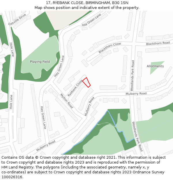 17, RYEBANK CLOSE, BIRMINGHAM, B30 1SN: Location map and indicative extent of plot