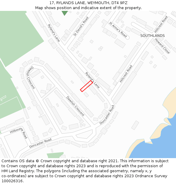 17, RYLANDS LANE, WEYMOUTH, DT4 9PZ: Location map and indicative extent of plot