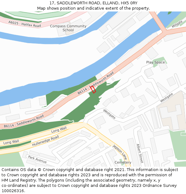 17, SADDLEWORTH ROAD, ELLAND, HX5 0RY: Location map and indicative extent of plot