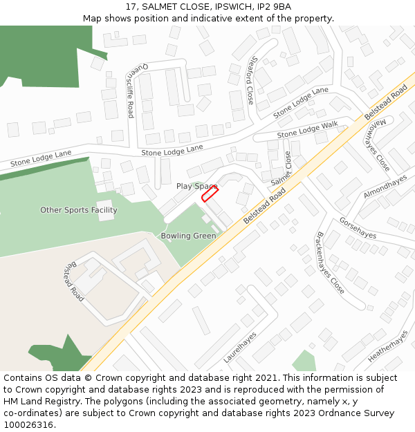 17, SALMET CLOSE, IPSWICH, IP2 9BA: Location map and indicative extent of plot