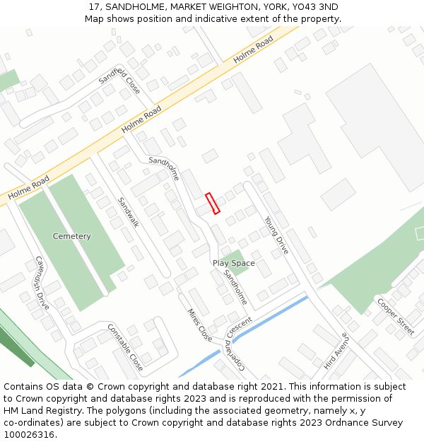 17, SANDHOLME, MARKET WEIGHTON, YORK, YO43 3ND: Location map and indicative extent of plot