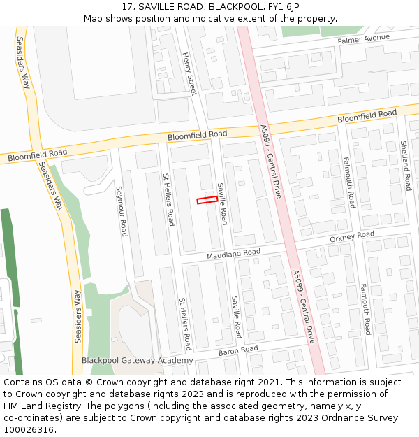 17, SAVILLE ROAD, BLACKPOOL, FY1 6JP: Location map and indicative extent of plot