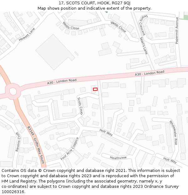 17, SCOTS COURT, HOOK, RG27 9QJ: Location map and indicative extent of plot