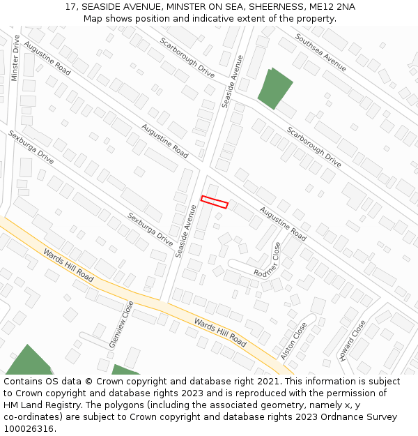 17, SEASIDE AVENUE, MINSTER ON SEA, SHEERNESS, ME12 2NA: Location map and indicative extent of plot