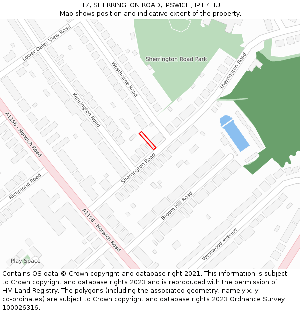 17, SHERRINGTON ROAD, IPSWICH, IP1 4HU: Location map and indicative extent of plot