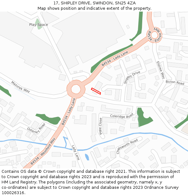17, SHIPLEY DRIVE, SWINDON, SN25 4ZA: Location map and indicative extent of plot