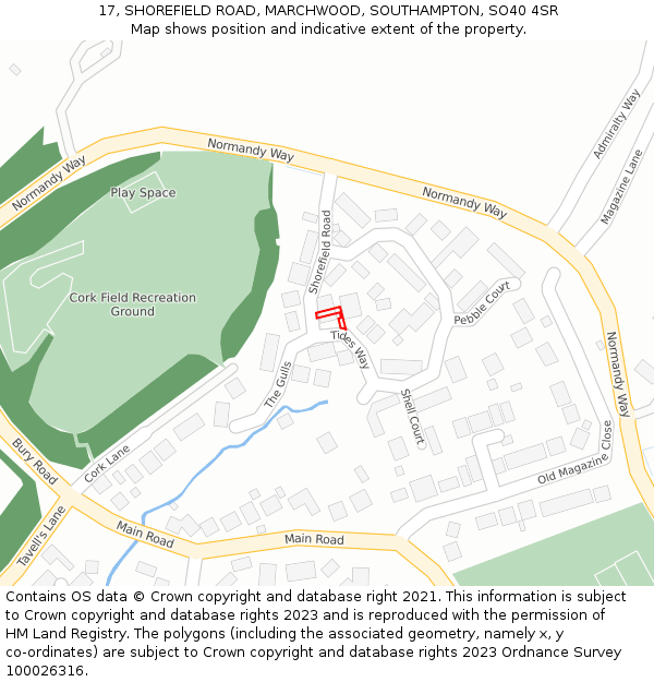 17, SHOREFIELD ROAD, MARCHWOOD, SOUTHAMPTON, SO40 4SR: Location map and indicative extent of plot