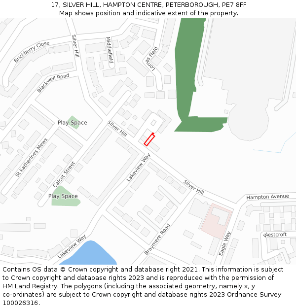 17, SILVER HILL, HAMPTON CENTRE, PETERBOROUGH, PE7 8FF: Location map and indicative extent of plot