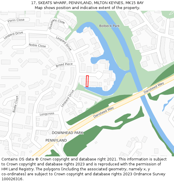 17, SKEATS WHARF, PENNYLAND, MILTON KEYNES, MK15 8AY: Location map and indicative extent of plot