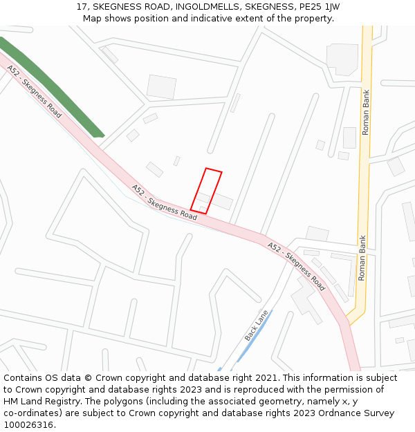 17, SKEGNESS ROAD, INGOLDMELLS, SKEGNESS, PE25 1JW: Location map and indicative extent of plot