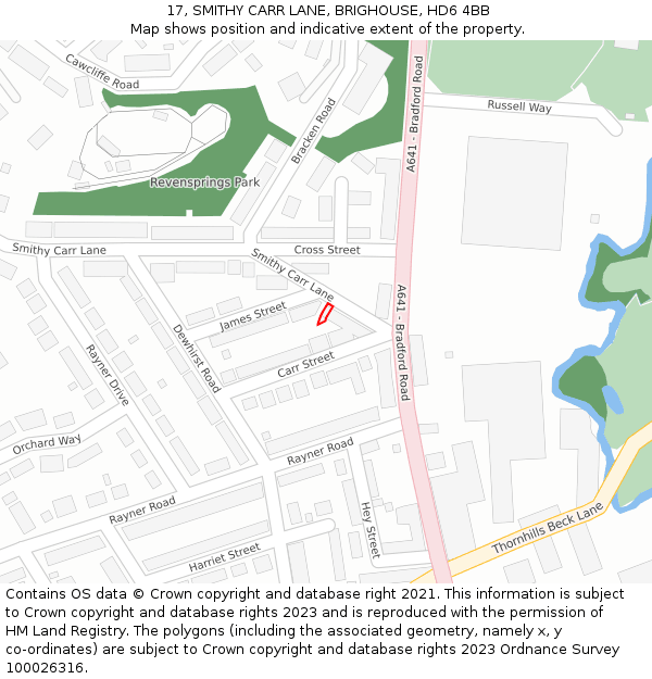 17, SMITHY CARR LANE, BRIGHOUSE, HD6 4BB: Location map and indicative extent of plot