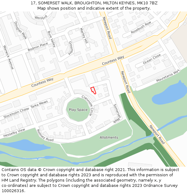 17, SOMERSET WALK, BROUGHTON, MILTON KEYNES, MK10 7BZ: Location map and indicative extent of plot
