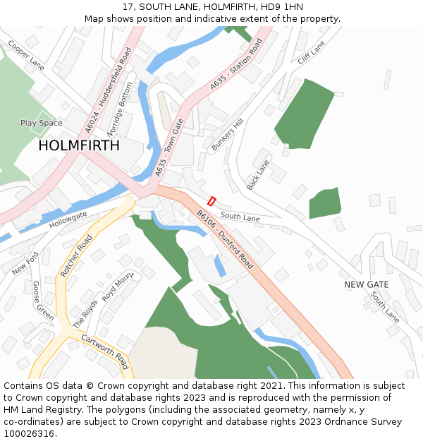 17, SOUTH LANE, HOLMFIRTH, HD9 1HN: Location map and indicative extent of plot