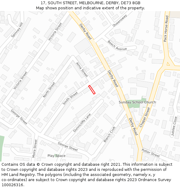 17, SOUTH STREET, MELBOURNE, DERBY, DE73 8GB: Location map and indicative extent of plot
