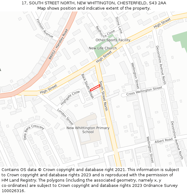 17, SOUTH STREET NORTH, NEW WHITTINGTON, CHESTERFIELD, S43 2AA: Location map and indicative extent of plot