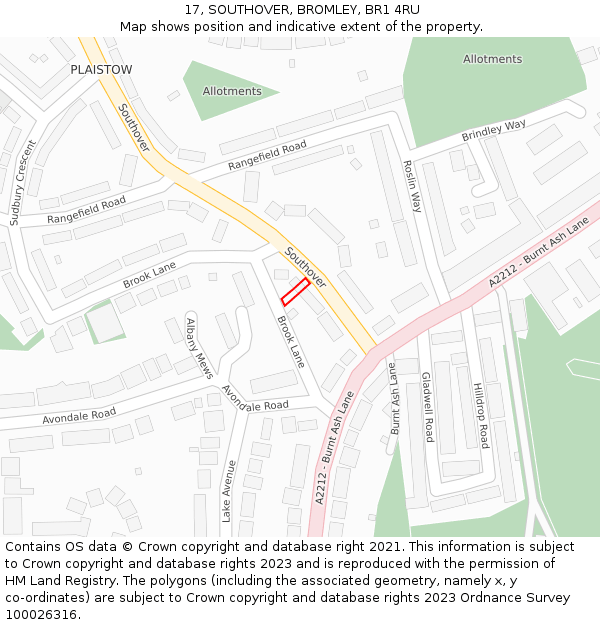 17, SOUTHOVER, BROMLEY, BR1 4RU: Location map and indicative extent of plot
