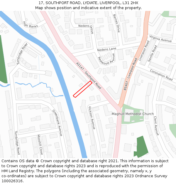 17, SOUTHPORT ROAD, LYDIATE, LIVERPOOL, L31 2HX: Location map and indicative extent of plot