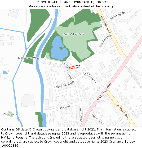 17, SOUTHWELLS LANE, HORNCASTLE, LN9 5DT: Location map and indicative extent of plot