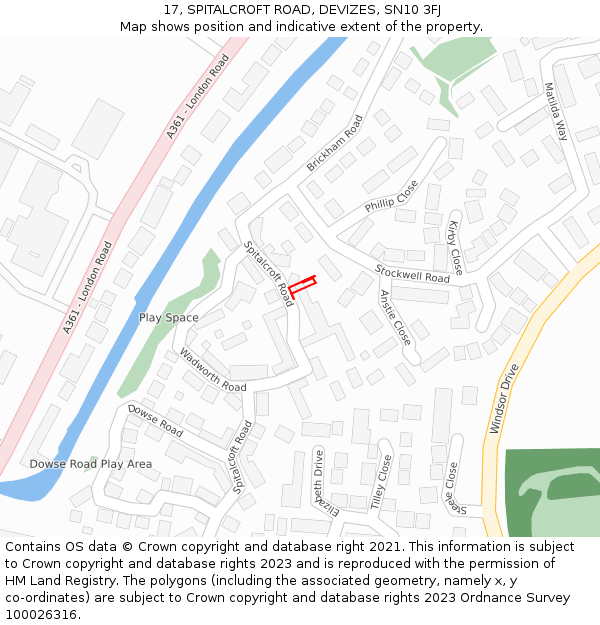 17, SPITALCROFT ROAD, DEVIZES, SN10 3FJ: Location map and indicative extent of plot