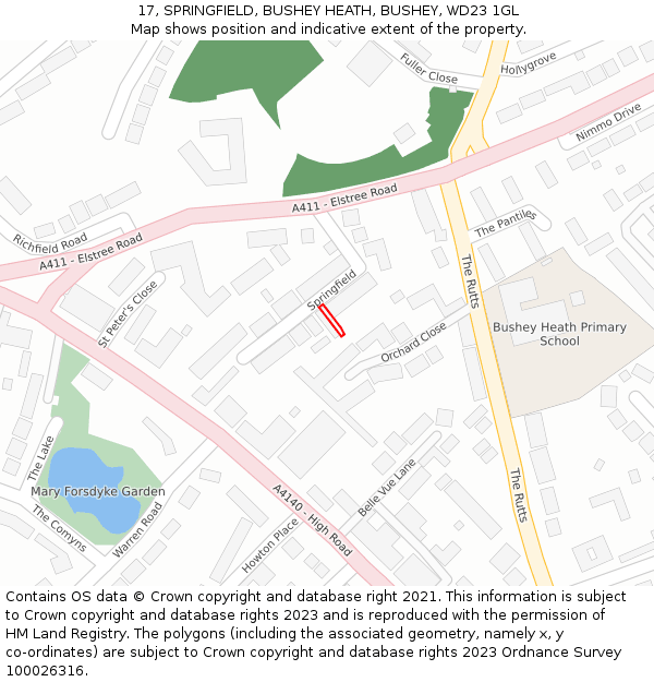 17, SPRINGFIELD, BUSHEY HEATH, BUSHEY, WD23 1GL: Location map and indicative extent of plot