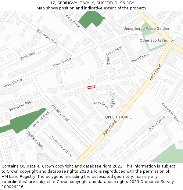 17, SPRINGVALE WALK, SHEFFIELD, S6 3GY: Location map and indicative extent of plot