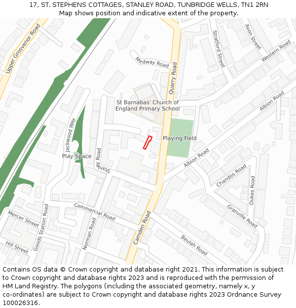 17, ST. STEPHENS COTTAGES, STANLEY ROAD, TUNBRIDGE WELLS, TN1 2RN: Location map and indicative extent of plot