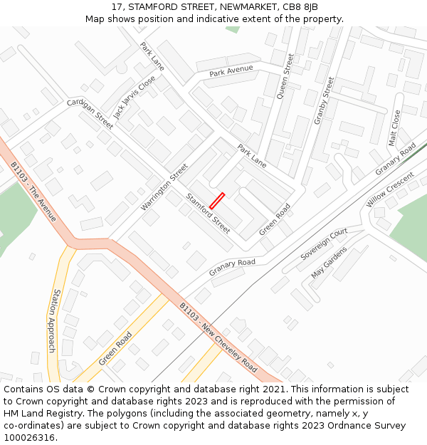 17, STAMFORD STREET, NEWMARKET, CB8 8JB: Location map and indicative extent of plot