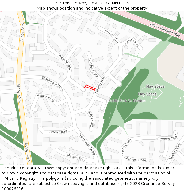 17, STANLEY WAY, DAVENTRY, NN11 0SD: Location map and indicative extent of plot