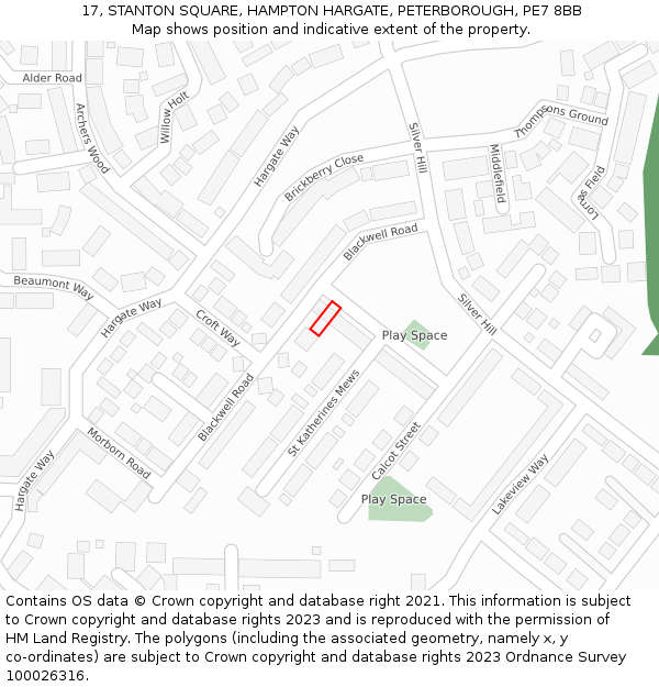 17, STANTON SQUARE, HAMPTON HARGATE, PETERBOROUGH, PE7 8BB: Location map and indicative extent of plot