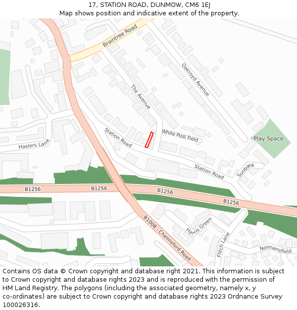 17, STATION ROAD, DUNMOW, CM6 1EJ: Location map and indicative extent of plot