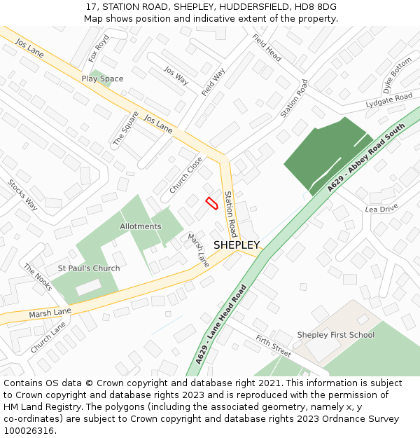 17, STATION ROAD, SHEPLEY, HUDDERSFIELD, HD8 8DG: Location map and indicative extent of plot