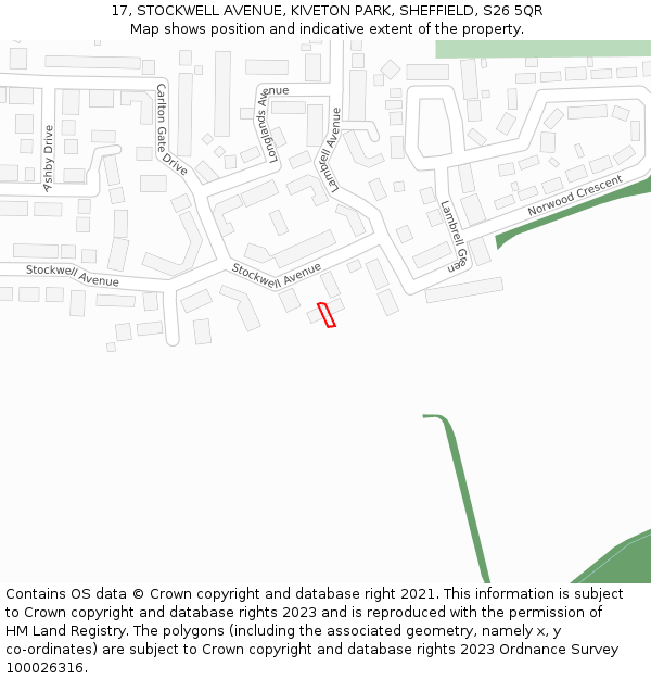 17, STOCKWELL AVENUE, KIVETON PARK, SHEFFIELD, S26 5QR: Location map and indicative extent of plot