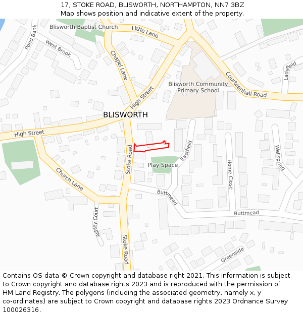 17, STOKE ROAD, BLISWORTH, NORTHAMPTON, NN7 3BZ: Location map and indicative extent of plot