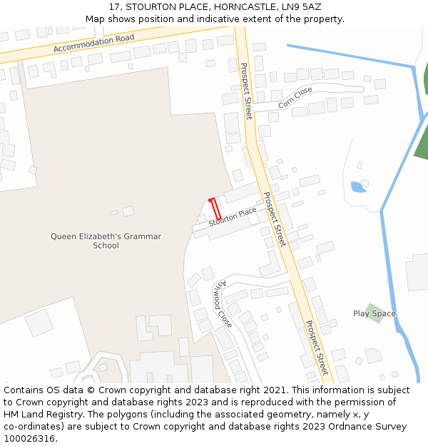 17, STOURTON PLACE, HORNCASTLE, LN9 5AZ: Location map and indicative extent of plot