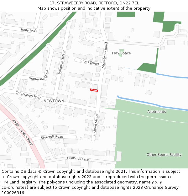 17, STRAWBERRY ROAD, RETFORD, DN22 7EL: Location map and indicative extent of plot