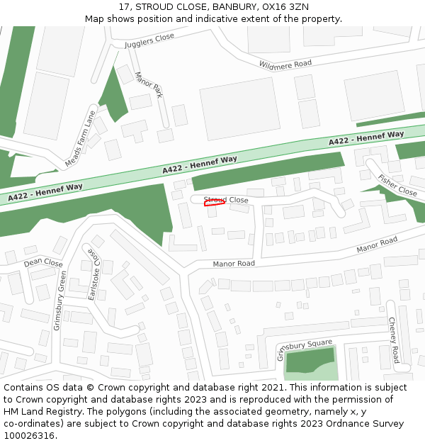 17, STROUD CLOSE, BANBURY, OX16 3ZN: Location map and indicative extent of plot