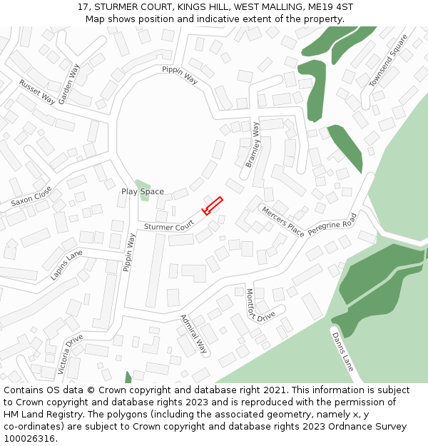 17, STURMER COURT, KINGS HILL, WEST MALLING, ME19 4ST: Location map and indicative extent of plot