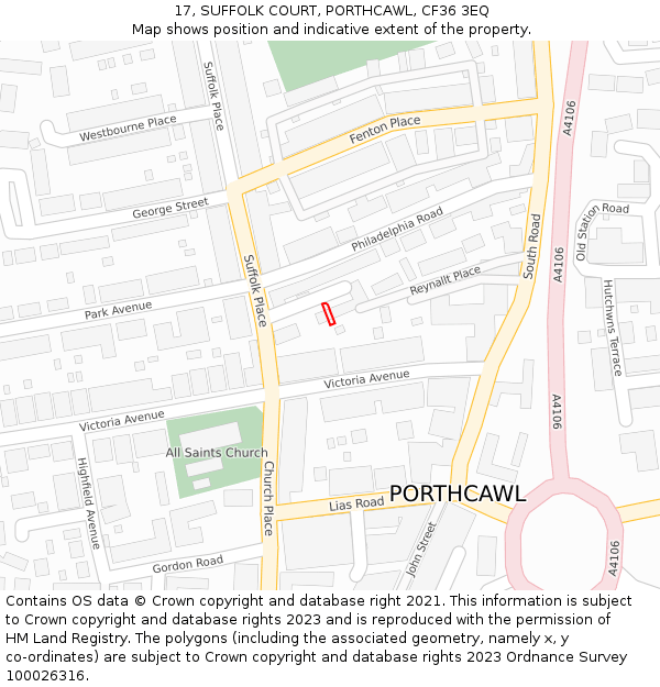 17, SUFFOLK COURT, PORTHCAWL, CF36 3EQ: Location map and indicative extent of plot