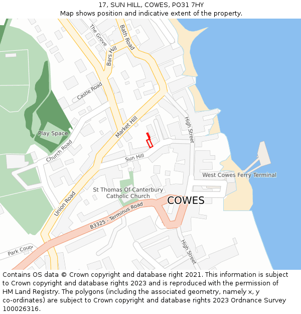 17, SUN HILL, COWES, PO31 7HY: Location map and indicative extent of plot