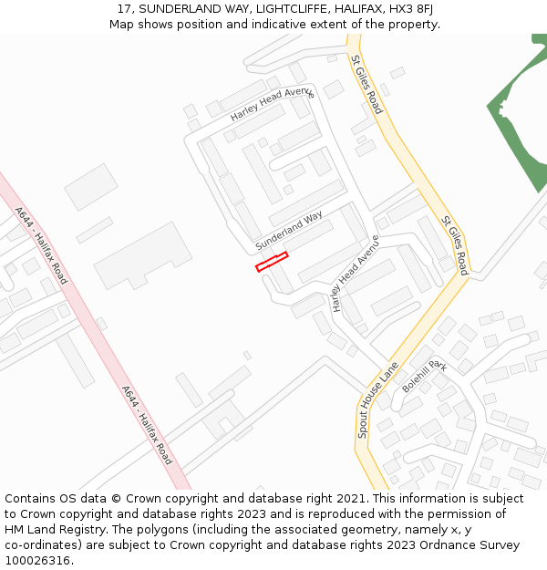 17, SUNDERLAND WAY, LIGHTCLIFFE, HALIFAX, HX3 8FJ: Location map and indicative extent of plot