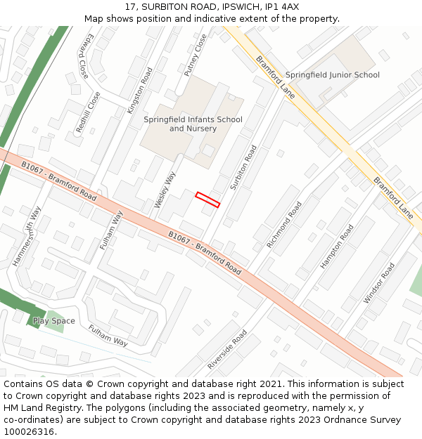 17, SURBITON ROAD, IPSWICH, IP1 4AX: Location map and indicative extent of plot