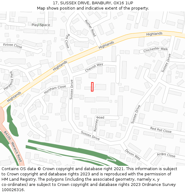17, SUSSEX DRIVE, BANBURY, OX16 1UP: Location map and indicative extent of plot