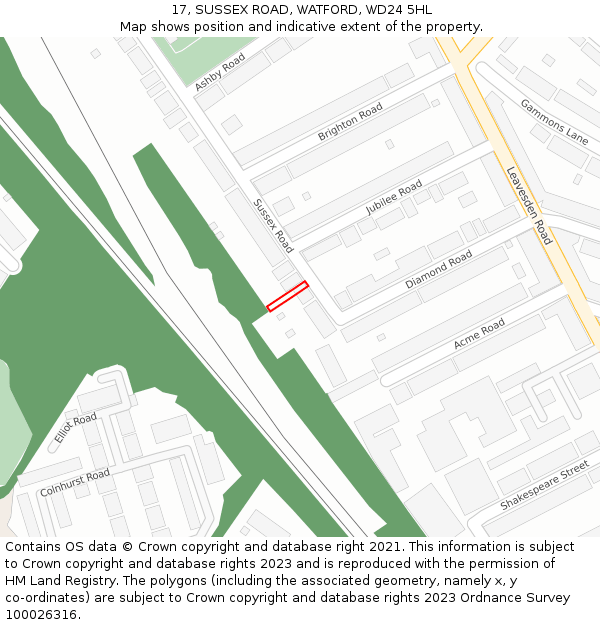 17, SUSSEX ROAD, WATFORD, WD24 5HL: Location map and indicative extent of plot