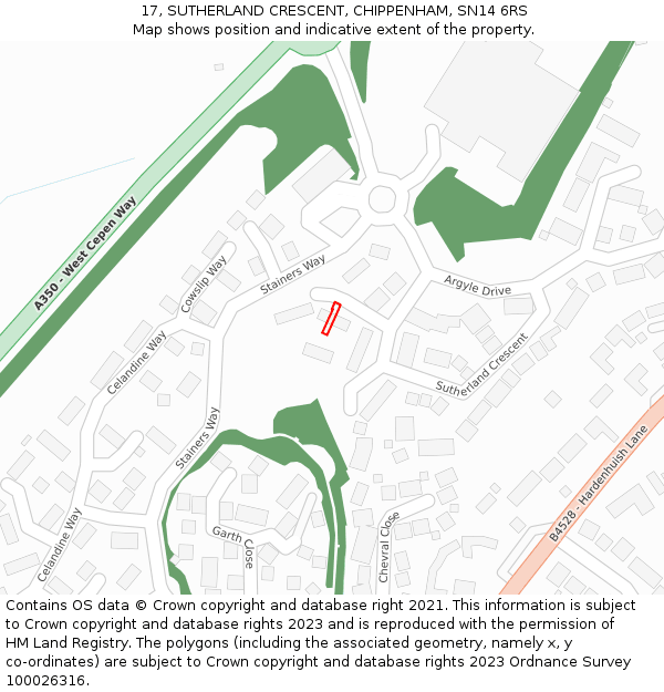 17, SUTHERLAND CRESCENT, CHIPPENHAM, SN14 6RS: Location map and indicative extent of plot